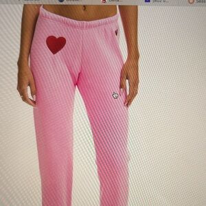 Aviator Nation Heart Embroidery Neon Pink Jogger sweatpants